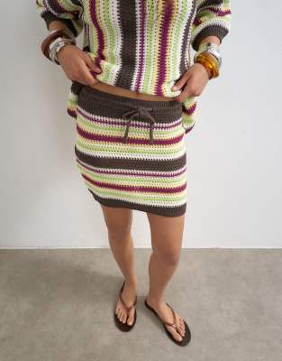 Knitted stripe co-ord mini skirt in multi