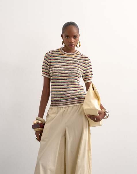 Topshop knitted stripe co-ord top in multi - view 1