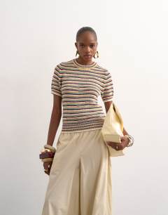 Knitted stripe co-ord top in multi