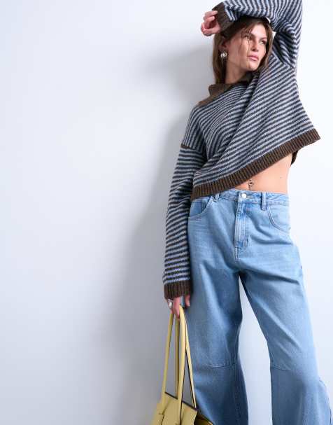 Topshop knitted stripe collar jumper - view 1