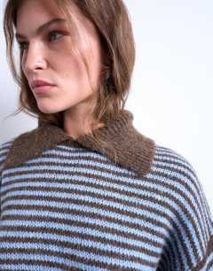 Model wearing Knitted stripe collar jumper