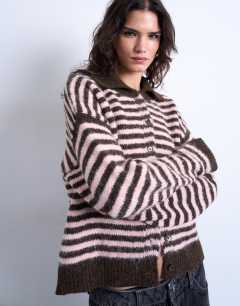 Knitted stripe collared cardigan in multi