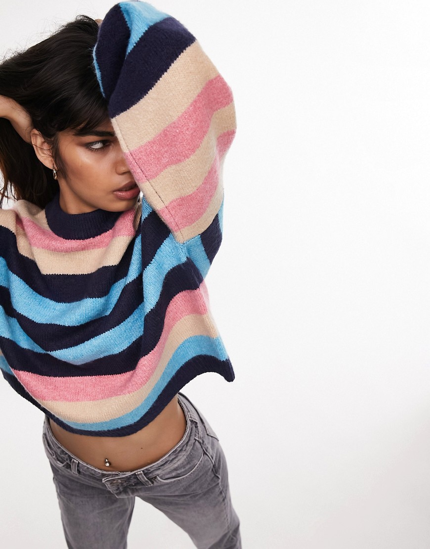 Topshop knitted stripe crew neck sweater in multi