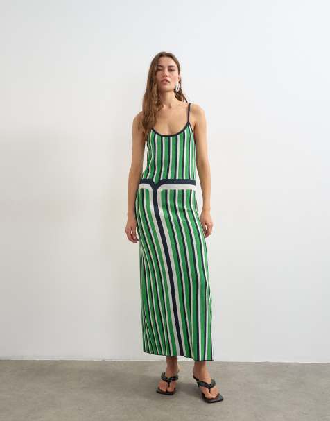 Topshop knitted stripe maxi dress in blue and green - view 1
