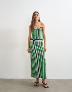 Knitted stripe maxi dress in blue and green