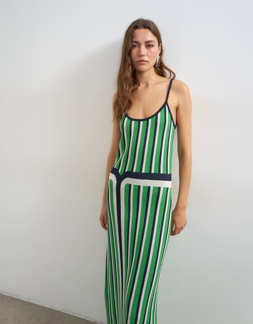Topshop knitted stripe maxi dress in blue and green, 4 of 4