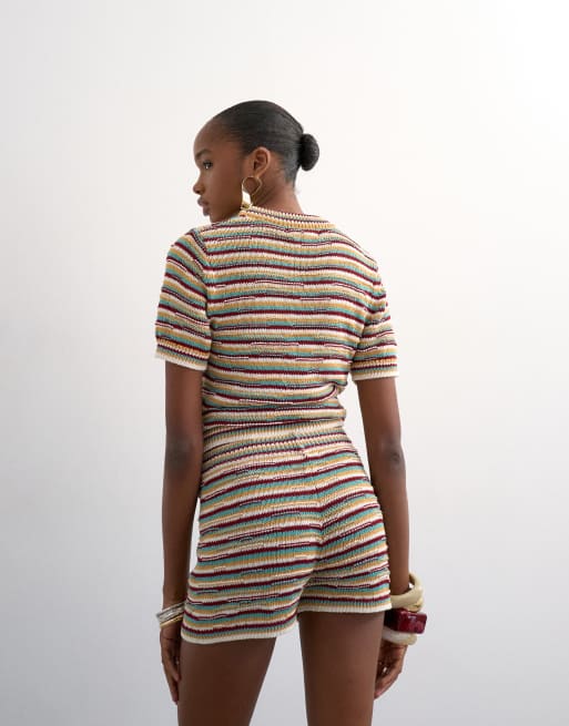 Topshop knitted stripe micro shorts in multi (part of a set), 4 of 5