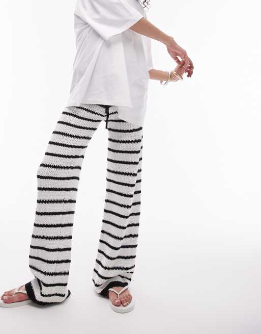 Topshop knitted stripe pants in black and white