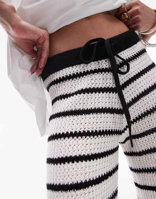 Topshop Knitted Stripe Pants in Black and white Multi