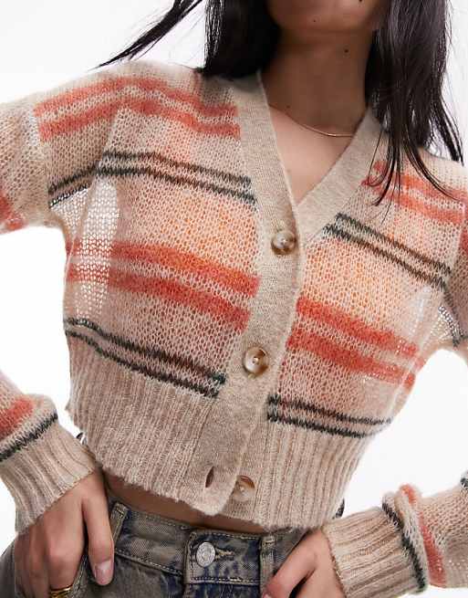 Topshop knitted stripe sheer knit cardigan in multi | ASOS Topshop knitted stripe sheer knit cardigan in multi | ASOS