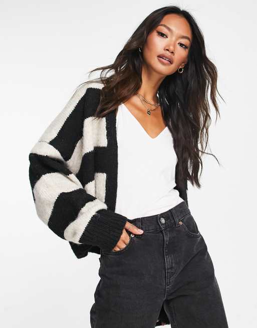 Topshop knitted stripe short cardi in multi