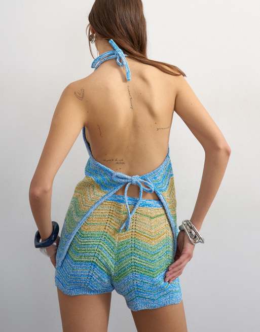Topshop knitted stripe shorts in blue multi (Part of a set), 4 of 5