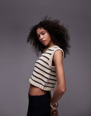 Topshop knitted stripe tank in stone