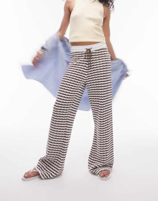 Topshop knitted stripe trouser in brown and white ASOS