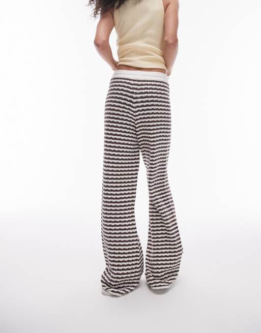 Topshop knitted stripe trouser in brown and white