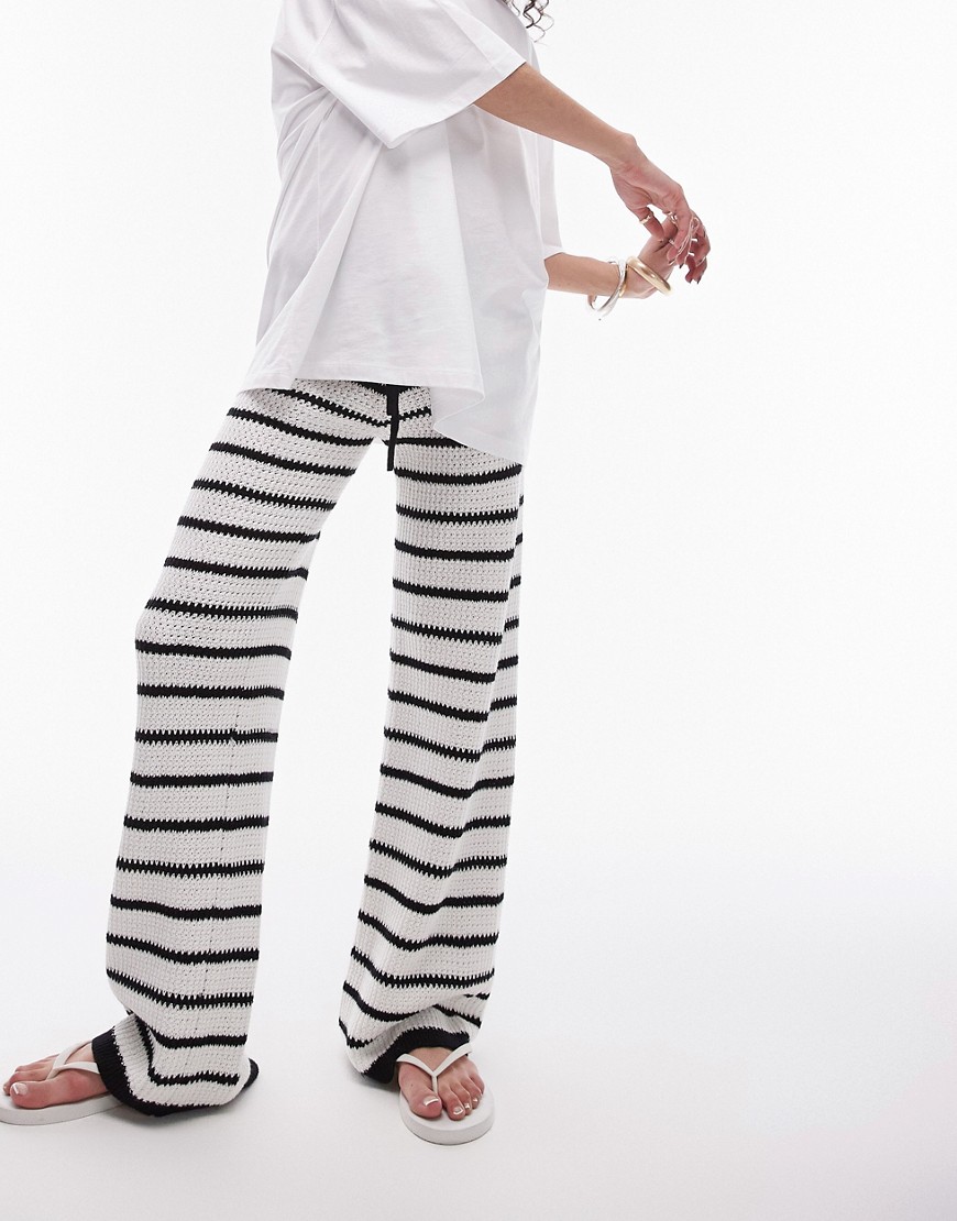 Topshop knitted stripe trousers in black and white-Multi