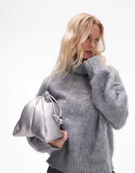 Topshop knitted super fluffy roll neck oversized jumper in multi - view 1
