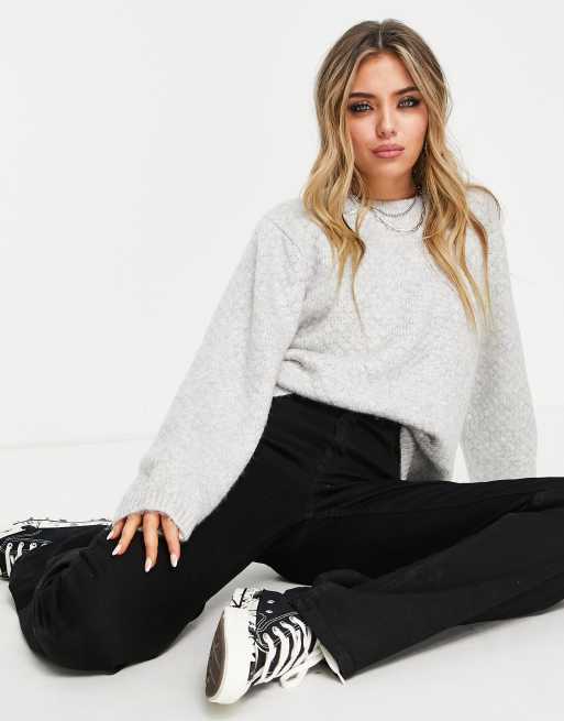 Topshop knitted sweater with honeycomb stitch in gray heather