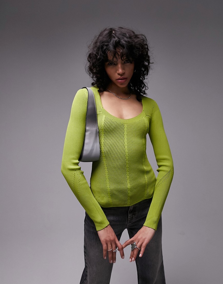 Topshop knitted sweetheart corset top in lime-Green