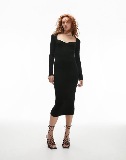 Topshop tie waist long hotsell sleeve knit midi dress