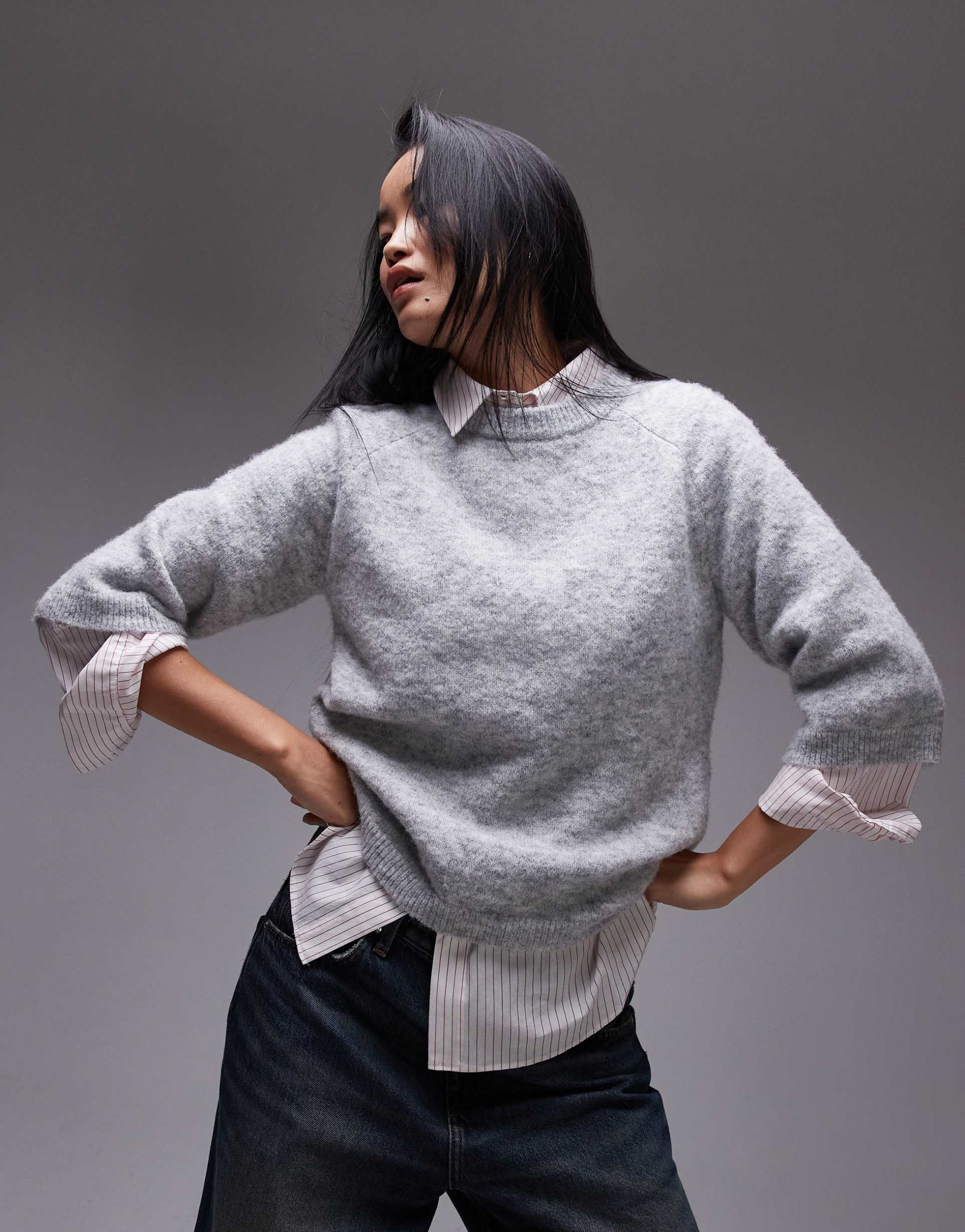 topshop knitted t-shirt in gray