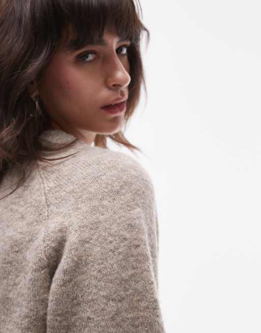 Topshop knitted t-shirt in oat, 4 of 4