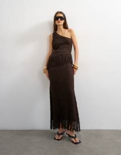 Knitted tape yarn co-ord maxi in chocolate
