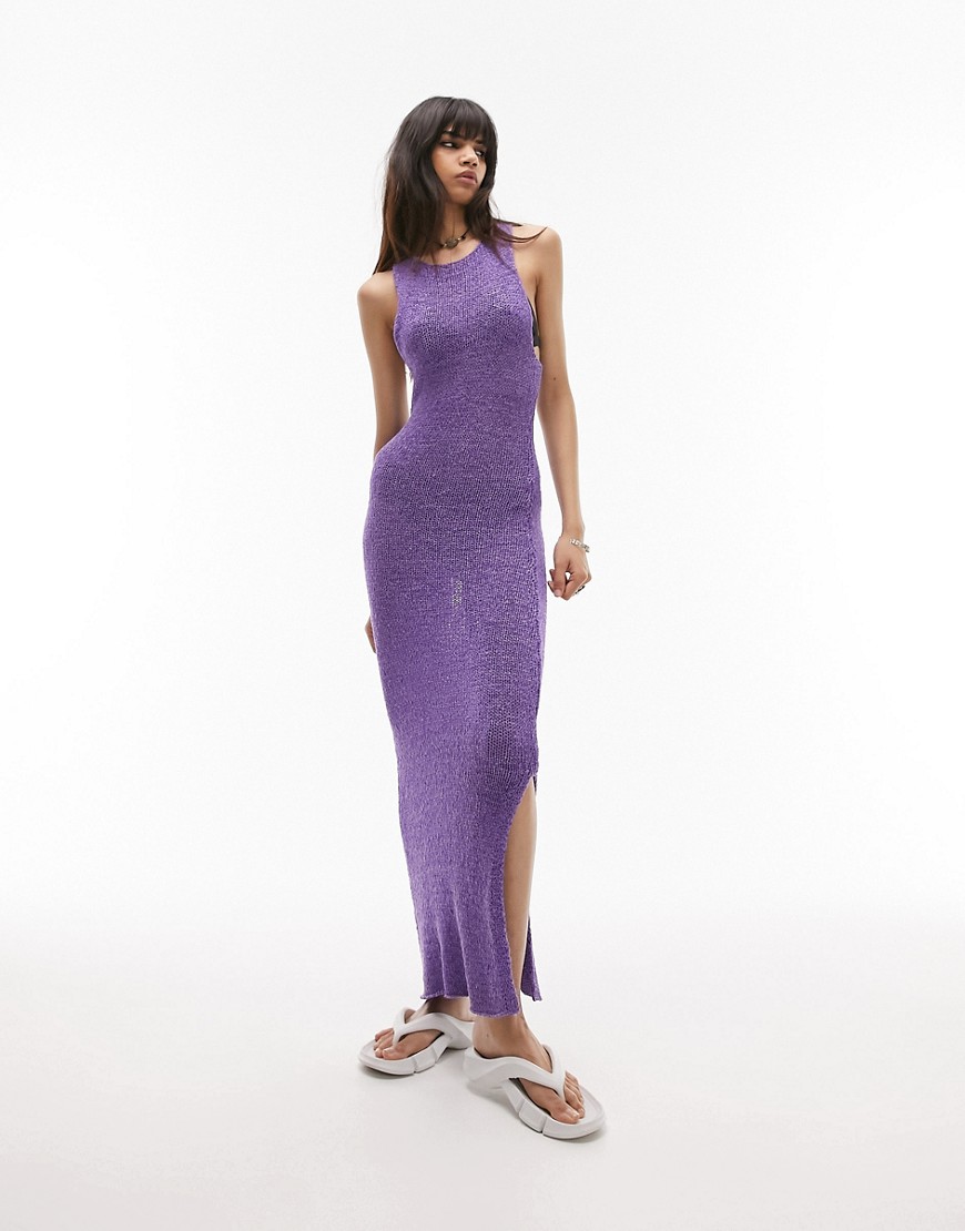 Topshop knitted tape yarn dress in purple
