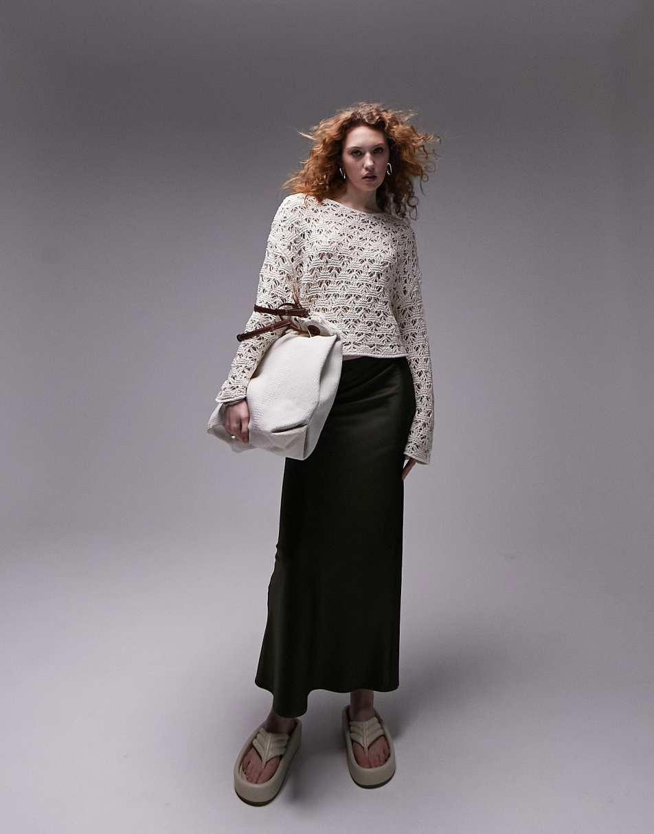 Topshop knitted tape yarn stitchy oversized jumper in ivory