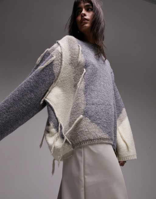 Topshop knitted tassel color block sweater in multi ASOS