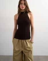 Topshop knitted textured grown on vest in chocolate