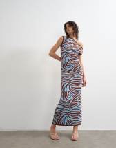 Topshop knitted textured twist detail off shoulder maxi dress in brown animal print