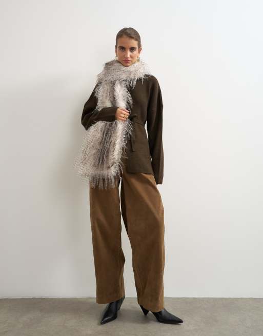 Topshop knitted tie back all needle cardigan in brown, 2 of 4