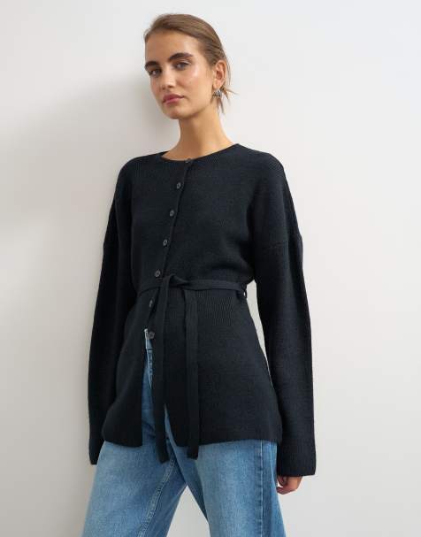 Topshop knitted tie back all needle cardigan in navy - view 1