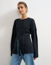 Topshop knitted tie back all needle cardigan in navy