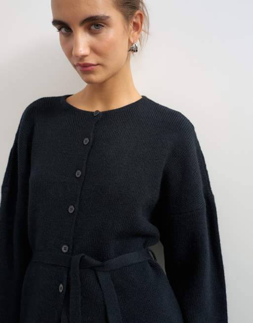 Topshop knitted tie back all needle cardigan in navy, 3 of 4