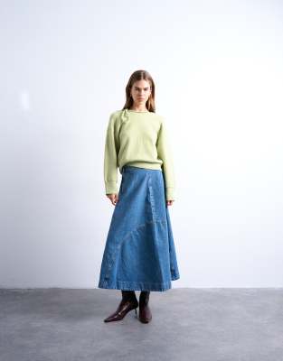 Topshop Topshop knitted tie neck jumper in green