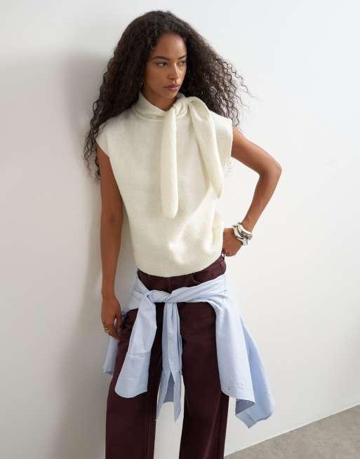 Topshop knitted tie neck top, 2 of 4
