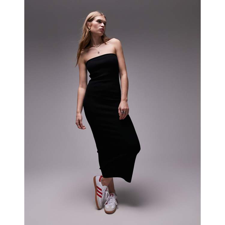 Topshop knitted turnover bandeau dress in black ASOS