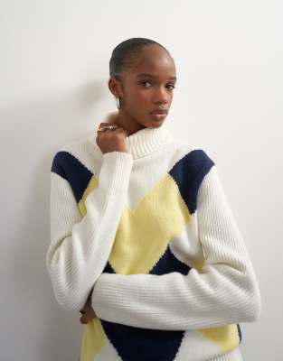 Topshop knitted turtleneck wool blend intarsia chevron sweater in ivory | ASOS
