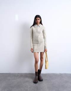Knitted twist yarn co-ord skirt in blue and yellow