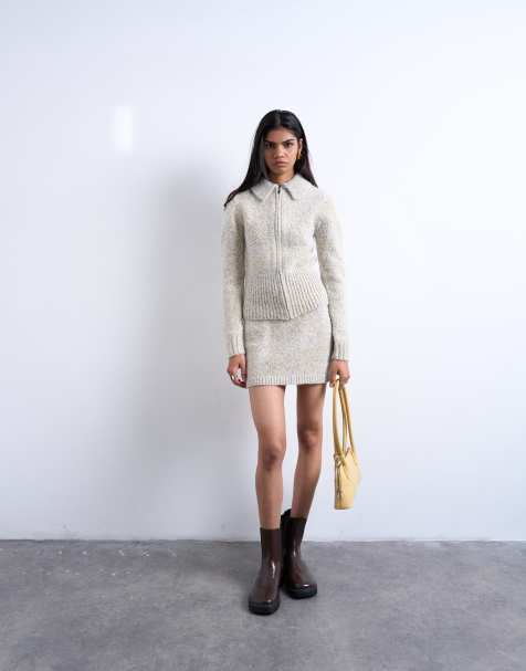 Topshop knitted twist yarn co-ord skirt in blue and yellow