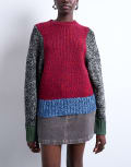 [Topshop] Topshop knitted twist yarn patchwork volume sleeve jumper-Multi M MULTI