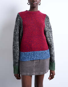 Knitted twist yarn patchwork volume sleeve jumper