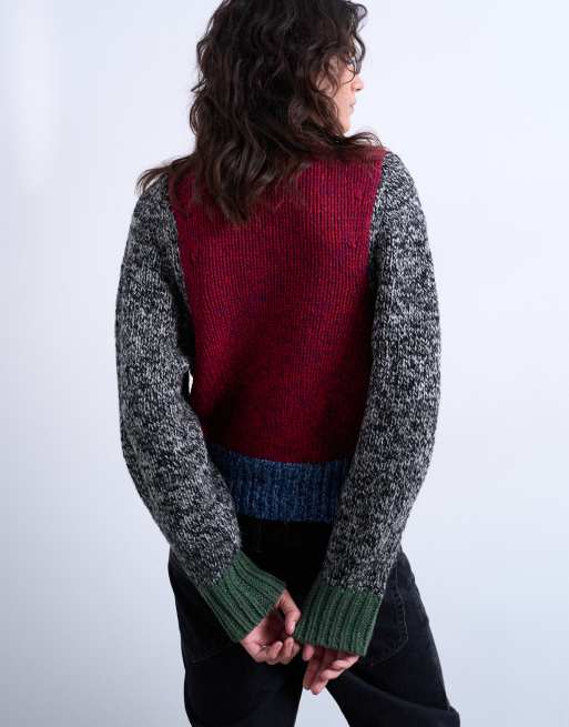 Topshop knitted twist yarn patchwork volume sleeve jumper, 3 of 4