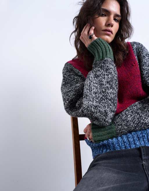 Topshop knitted twist yarn patchwork volume sleeve jumper, 4 of 4