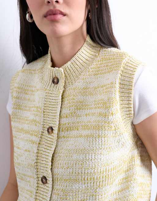 Topshop knitted twist yarn waistcoat in chartreuse yellow, 2 of 4