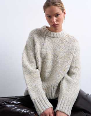 Knitted twisted fluffy boxy jumper in blue and yellow multi