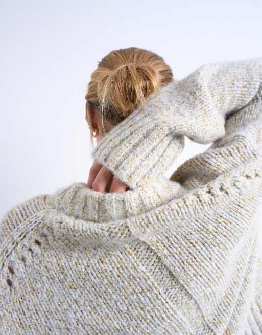 Topshop knitted twisted fluffy boxy jumper in blue and yellow multi, 2 of 4