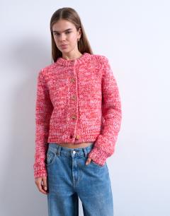 Knitted twisted fluffy cardigan in pink